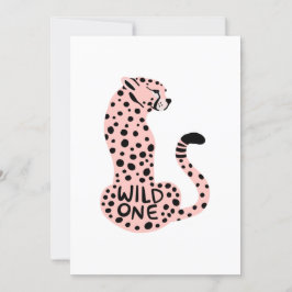 Wild One Pink Leopard First Birthday Kaart