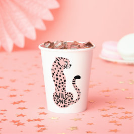 Wild One Pink Leopard First Birthday Papieren Bekers