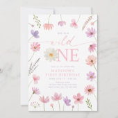 Wild One Pink Paarse Wildflowers Eerste Verjaardag Kaart (Voorkant)