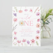 Wild One Pink Paarse Wildflowers Eerste Verjaardag Kaart (Staand voorkant)