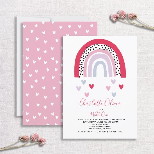 Wild One Pink Rainbow Girl's 1e verjaardag Kaart