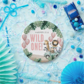 Wild One Pink Safari 1st Birthday Papieren Bordje (Feest)