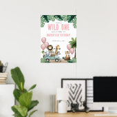 Wild One Pink Safari 1st Birthday Welcome Poster (Thuiskantoor)