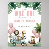 Wild One Pink Safari 1st Birthday Welcome Poster (Voorkant)