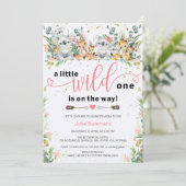 Wild One Pink Safari Girl Baby shower Kaart (Staand voorkant)