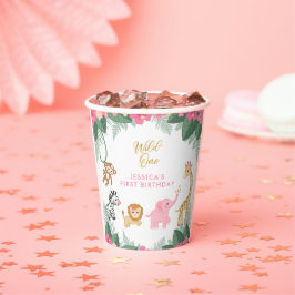 Wild ONE - Pink Safari Girl's eerste verjaardag Papieren Bekers