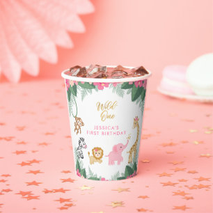 Wild ONE - Pink Safari Girl's eerste verjaardag Papieren Bekers