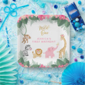 Wild ONE - Pink Safari Girl's eerste verjaardag Papieren Bordje (Feest)
