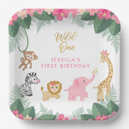 Wild ONE - Pink Safari Girl's eerste verjaardag Papieren Bordje
