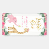 Wild ONE - Pink Safari Girl's eerste verjaardag Spandoek (Horizontaal)