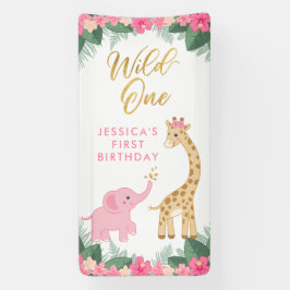 Wild ONE - Pink Safari Girl's eerste verjaardag Spandoek