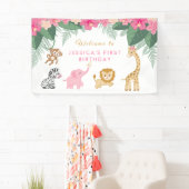 Wild ONE - Pink Safari Girl's eerste verjaardag Spandoek (Insitu)