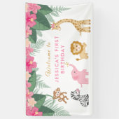 Wild ONE - Pink Safari Girl's eerste verjaardag Spandoek (Verticaal)