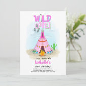 Wild One Pink Tribal Teepee Girl Birthday Kaart (Staand voorkant)