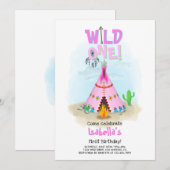 Wild One Pink Tribal Teepee Girl Birthday Kaart (Voorkant / Achterkant)