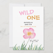 Wild One Pink Wildflower 1e verjaardag Kaart (Voorkant)
