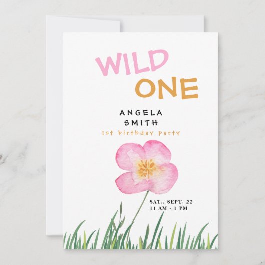 Wild One Pink Wildflower 1e verjaardag Kaart (Voorkant)