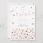 Wild One Pink Wildflowers Eerste Verjaardag Kaart (Voorkant)