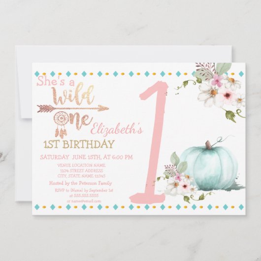 Wild One, Pumpkin, Boho Birthday Kaart (Voorkant)