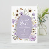 Wild One: Purple Beige Wildflower 1st Birthday Kaart (Staand voorkant)