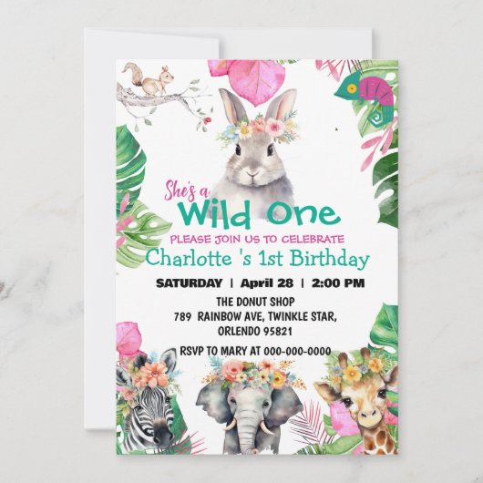 Wild One Rabbit Safari oerwoud 1e Dierenverjaardag Kaart (Voorkant)