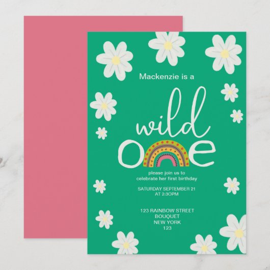 Wild One Rainbow Birthday Party Personalized Kaart (Voorkant / Achterkant)