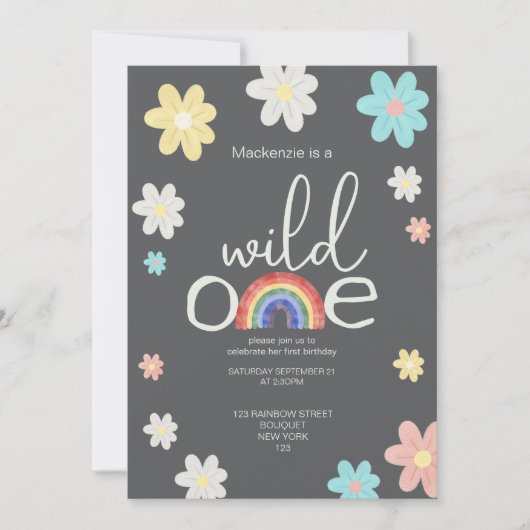 Wild One Rainbow Birthday Party Personalized Kaart (Voorkant)