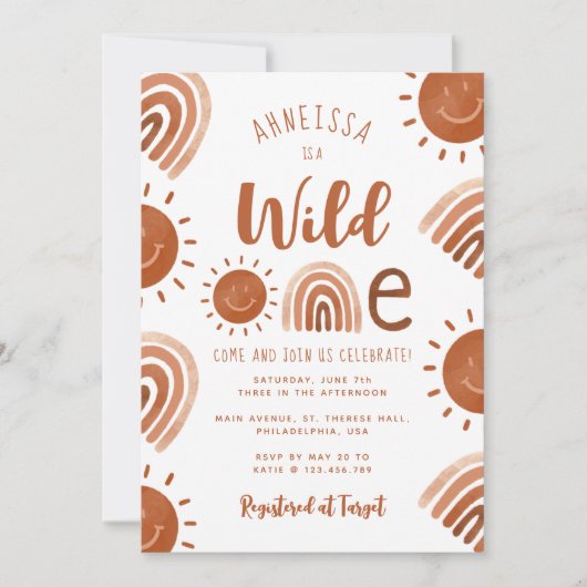 Wild One Rainbow Boho Terracotta 1e verjaardag Kaart (Voorkant)