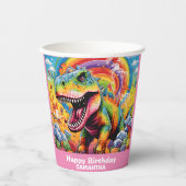 Wild One Rainbow Dinosaur Roze Papieren Bekers (Voorkant)