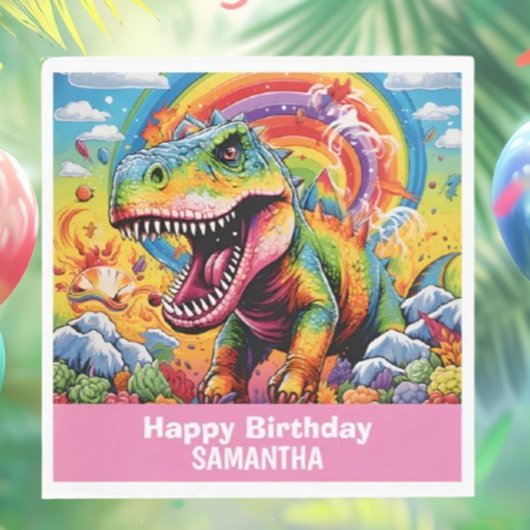 Wild One Rainbow Dinosaur Roze Servet