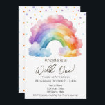 Wild One Rainbow Kids Verjaardag Kaart<br><div class="desc">Leuke waterverf regenboog thema kinder partij. Beschikbaar als digitale download afdrukbaar. Geweldig voor elk seizoen. Laten we iets leuks voor je kleintje bouwen op hun verjaardag! Aangepaste,  gepersonaliseerde,  bewerkbare elektronische download waterverf,  heldere en pastelkleuren. grillige illustratie,  confetti,  script</div>