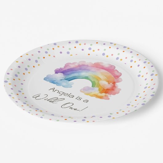 Wild One Rainbow Kids Verjaardag Papieren Bordje (Gekanteld)