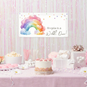 Wild One Rainbow Kids Verjaardag Spandoek