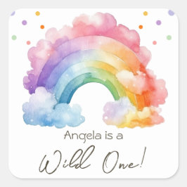 Wild One Rainbow Kids Verjaardag Vierkante Sticker