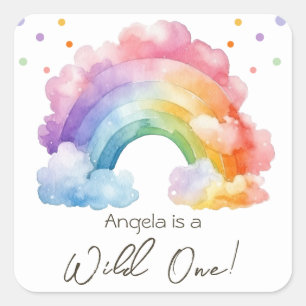 Wild One Rainbow Kids Verjaardag Vierkante Sticker