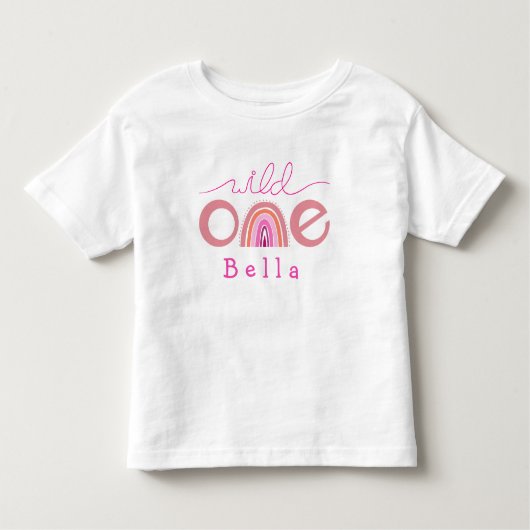Wild One Rainbow Pink Girly Kinder Shirts (Voorkant)