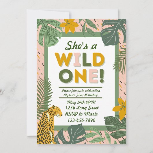 Wild One Rainforest First Birthday Invitation Kaart (Voorkant)