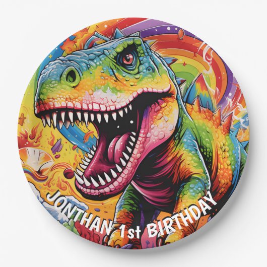 Wild One regenboog dinosaurus Papieren Bordje (Voorkant)
