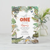 Wild One Reptile Party Animals Kids 1st Birthday Kaart (Staand voorkant)