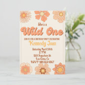 Wild One Retro Bloem Uitnodiging (Staand voorkant)
