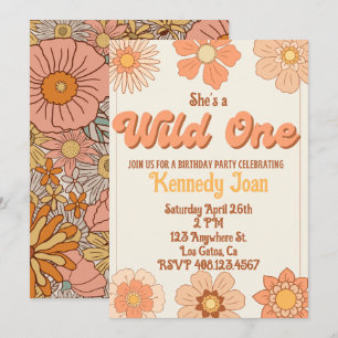 Wild One Retro Bloem Uitnodiging