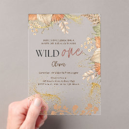 Wild One retro boho thema Eerste Verjaardag Acryl Uitnodigingen