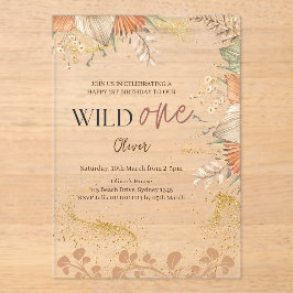 Wild One retro boho thema Eerste Verjaardag Acryl Uitnodigingen