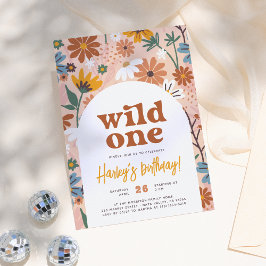 Wild One Retro Boho Wildflower 1e verjaardagsfeest Kaart