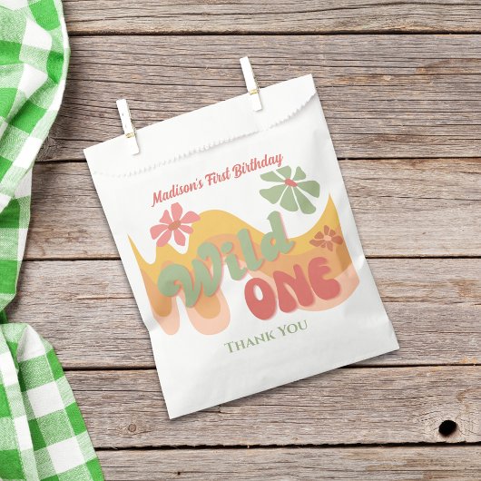 Wild One Retro Rainbow Daisy Verjaardag Dank u Bedankzakje