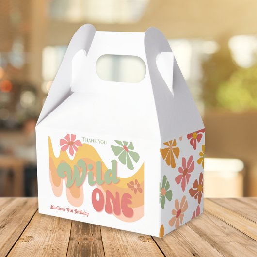 Wild One Retro Regenboog Daisy 1e Verjaardag Bedankdoosjes