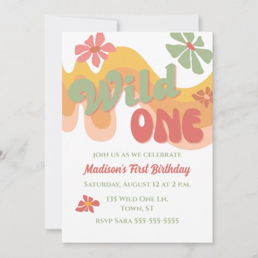 Wild One Retro Regenboog Daisy 1e Verjaardag Kaart (Voorkant)