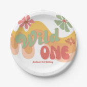 Wild One Retro Regenboog Daisy 1e Verjaardag Papieren Bordje (Voorkant)