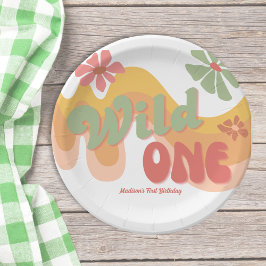 Wild One Retro Regenboog Daisy 1e Verjaardag Papieren Bordje