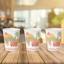 Wild One Retro Regenboog Daisy Eerste Verjaardag Papieren Bekers